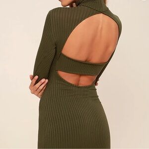 Lulus Party Goer Olive Green Long Sleeve Bodycon Dress